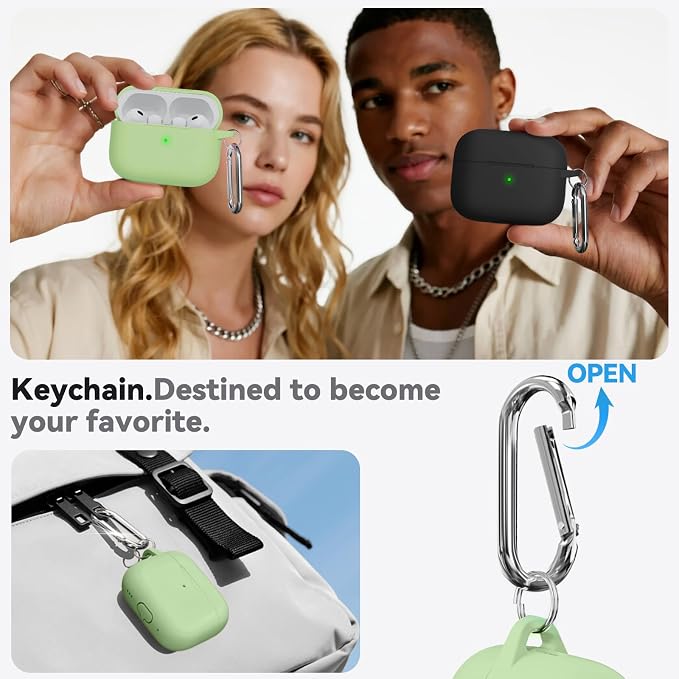 Ljusmicker for AirPods Pro 3 Case 2025 with Cleaner Kit,Pastel Green | Soft Silicone Protective Cover for Apple AirPod Pro 3rd Generation Case with Keychain for Women Men,Shockproof