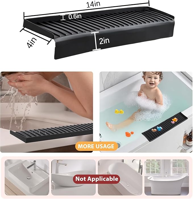 Sink Edge Protector with Suction Cup 4"x14", Silicone Sink Splash Guard for Kitchen & Bathroom, Protect Countertop from Scratches, Stains, for Stainless Steel Granite Quartz-Black