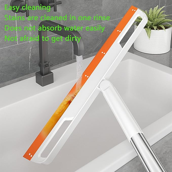Multifunction Magic Broom, Silicone Floor Squeegee, Air Broom, Rubber Squeegee with 56" Long Handle, Floor Scraping Sweeper Wiper for Bathroom Shower Kitchen Pet Hair Fur Marble Tile Glass (Orange)