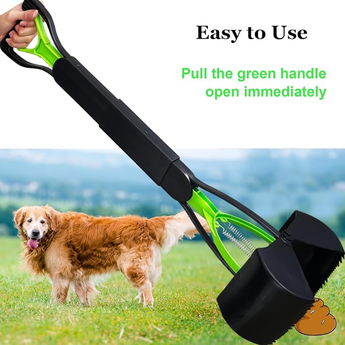 2-Pack Pooper Scooper for Large Small Dogs Heavy Duty, 32" Long Handle Poop Scoops for Yard, Grass, Gravel, Dog Poop Grabber with High Strength Material and Durable Spring（Green&Black）