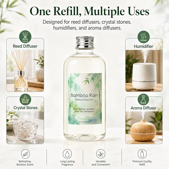 Bamboo Diffuser Oil Refill, 8.5 Fl Oz | Luxury Hotel-inspired ,Fragrance Oil for Reed diffusers, Room Sprays, Humidifier,Aroma Diffusers
