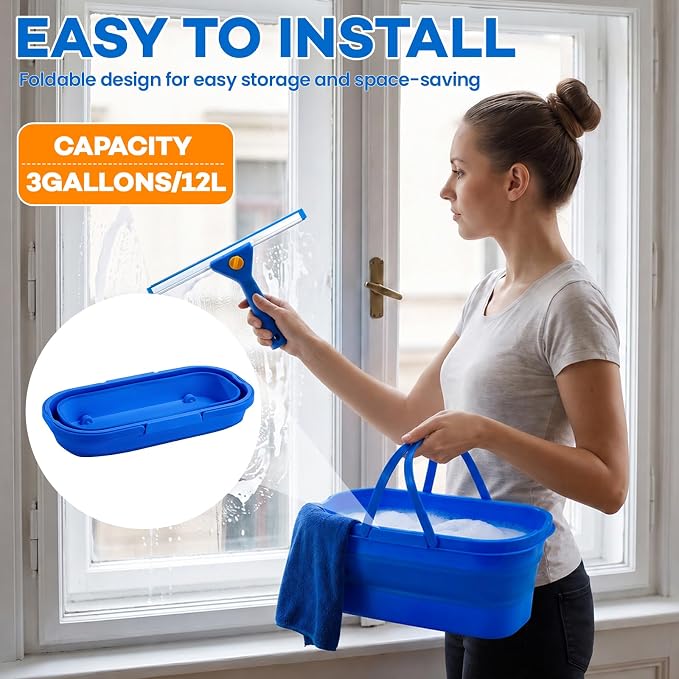 ALOTIKI 7Pcs Window Cleaning Kit with 3Gal Collapsible Bucket & 81"Squeegee | Professional Window Washing Kit with Extension Pole, Squeegee and Scrubber, Window Cleaner Tool for Shower Glass & Commercial