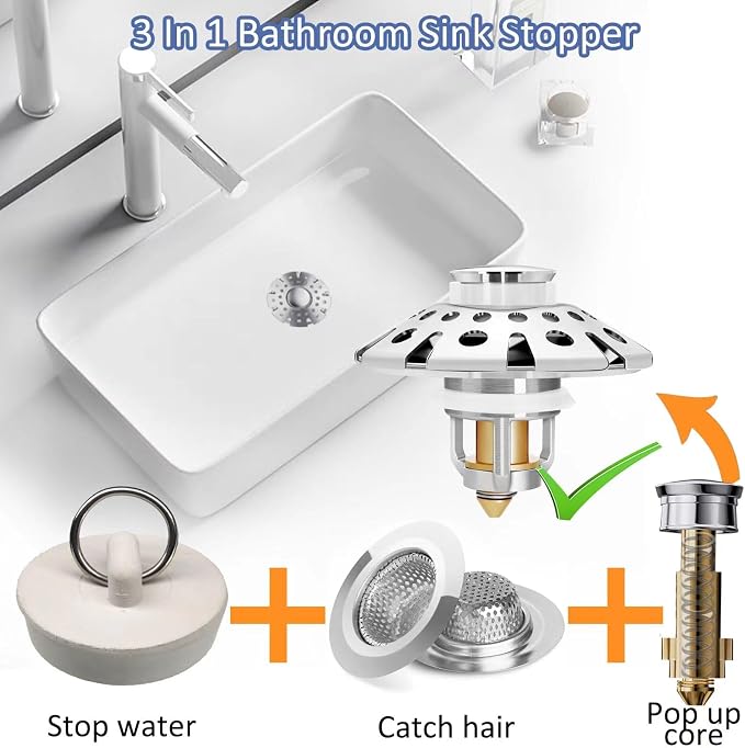 AzWzz Bathroom Sink Stopper,Sink Hair Catcher,Bathroom Sink Drain Strainer Pop Up Drain Cover Plug,Universal for 1.1 to 1.65in Sink Drain Hole
