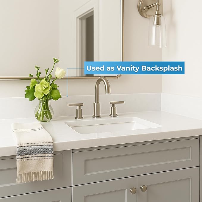 Bathroom Vanity Sink Backsplash/Sidesplash (Super White Engineered Marble, 4" x 30")