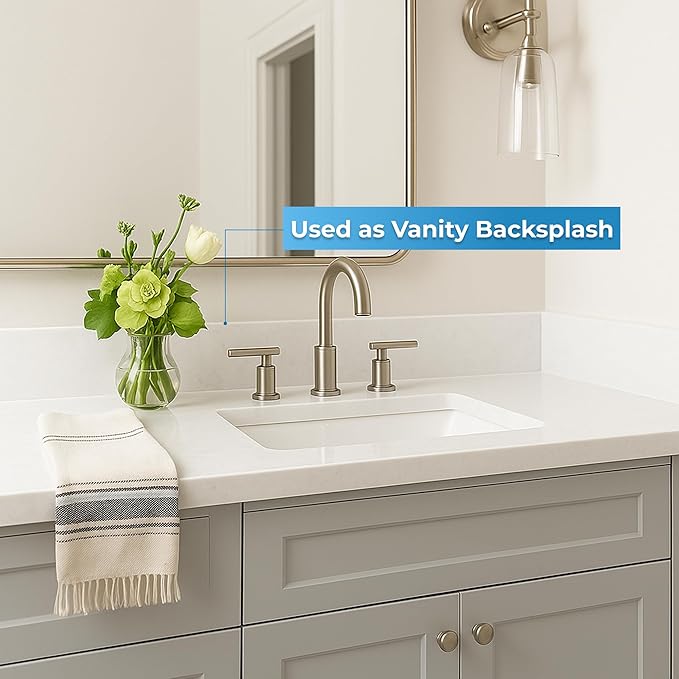 Bathroom Vanity Sink Backsplash/Sidesplash (Super White Engineered Marble, 4" x 36")