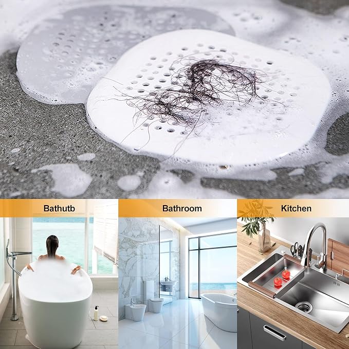 Bovinde Hair Drain Catcher,Square Cover for Shower 4 Pack (Jet Black) | Drainer Cover Silicone Hair Stopper with Suction Cups,Protector Accessories,Easy to Install Suit for Bathroom,Bathtub,Sink