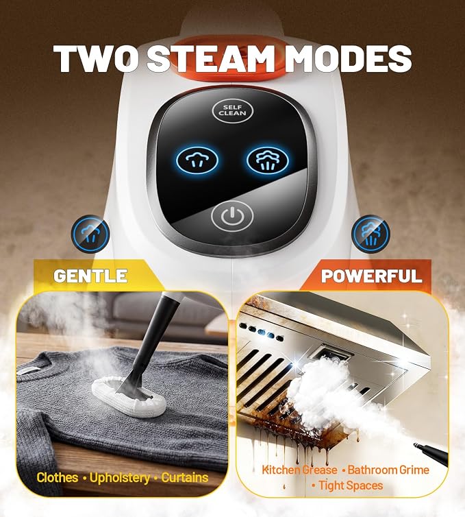 POPCHOSE Handheld Steam Cleaner with Detergent Dispenser | 15s Heat-Up, 500ml Removable Water Tank, Lightweight Portable Steamer for Cleaning Grout, Windows, Kitchen & Bathroom