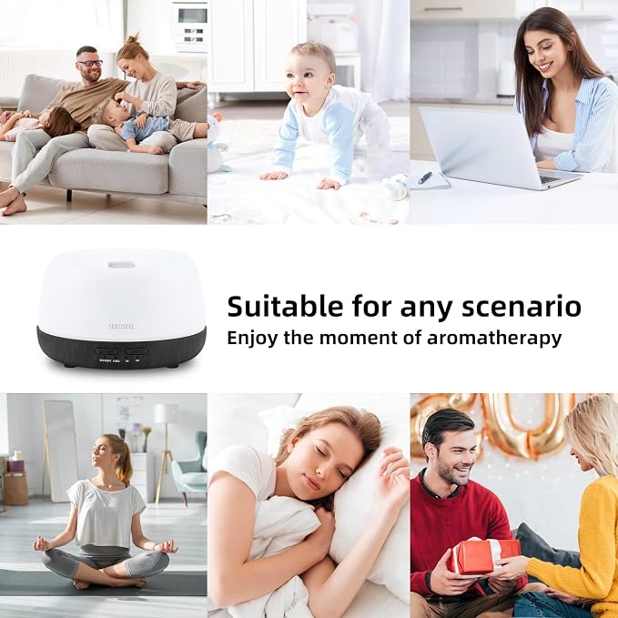 SEEDSEEL 300ML Essential Oil Diffuser with Remote Control, Aromatherapy Diffuser with 7-Color Changing LED Light for Small Rooms, Bedroom, and Home
