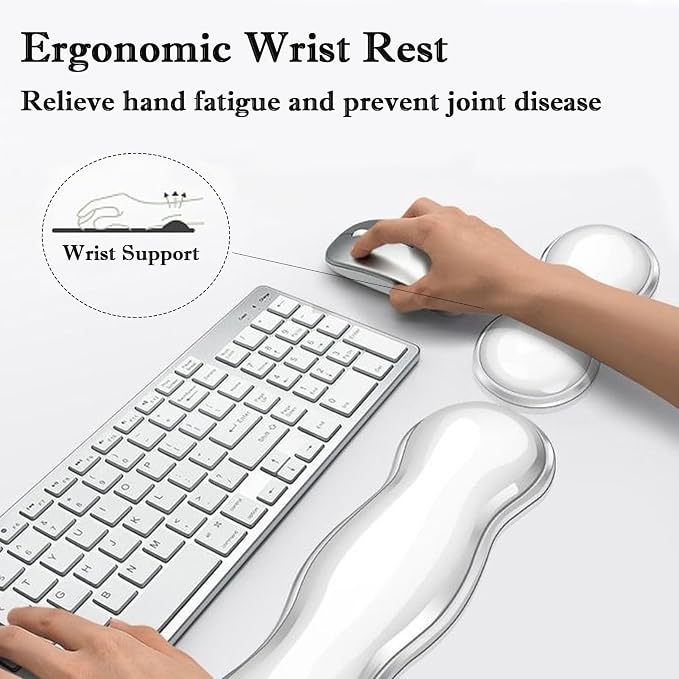 Update Gel Wrist Rest Pad for Keyboard & Mouse Set, Silicone Viscoelastic Wrist Support No Slip Pad for Pain Relief, Effortless Typing, Gaming, Computer, Laptop, Office