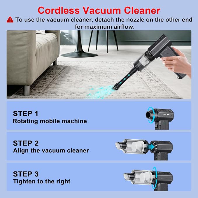 Compressed Air Duster&Vacuum Cleaner, 3-in-1 150000RPM Cordless Air Blower | Car Vacuum Cleaner with Brushless Motor Rechargeable 3-Speed,multiple nozzles for Computer Keyboard Home, Storage Bag Sealing