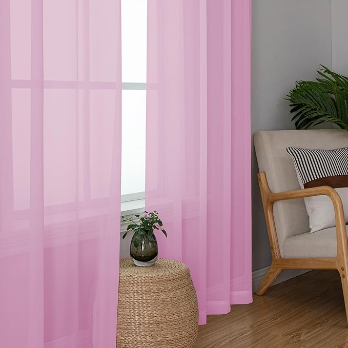 Chyhomenyc Pink Sheer Curtains 72 Inch Length 2 Panels, Light Filtering Soft Airy Rod Pocket Voile Window Curtain Drapes for French Door Bedroom Living Room, Each 42Wx72L Inches