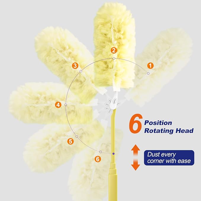 JOYMOOP Scented Telescopic Duster kit, 3FT Extendable Handle (Yellow) + 4 Yellow Refills for Swiffer Feather Duster,Easy Cleaning for Ceilings, Ceiling Fans, Blinds, Vents & Shelves