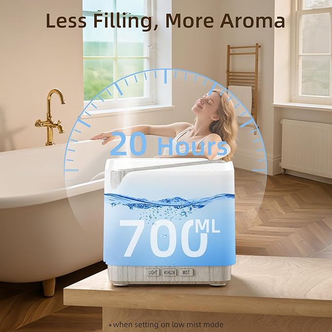 ASAKUKI Essential Oil Diffuser for Home Large 700 ml Humidifier | Automatic Shut-Off, Quiet Aromatherapy Diffuser with 7 LED Lights for Living Room, Kitchen, Bedroom, Hotel - White