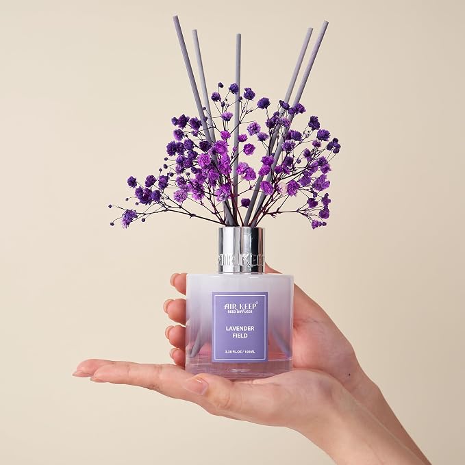 Reed Diffuser Set,3.38 fl oz (100 ml) - Lavender Field Oil Diffusers with 8 Reed Sticks, Home Fragrance Reed Diffuser for Bathroom Shelf Decor
