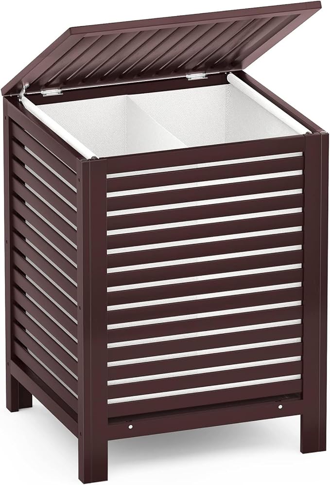 Homykic Bamboo Laundry Hamper with Lid, 120L Large Clothes Laundry Sorter with Removable 2-Section Liner Bag, Raised Laundry Basket Organizer for Clothing, Bathroom, Bedroom, Laundry Room, Espresso