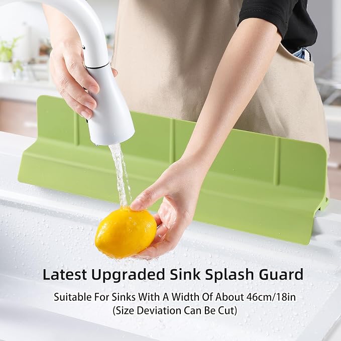 18" Upgraded Silicone Sink Splash Guard Released in 2026,Self-Draining Water Splash Guard for Kitchen Sink,Bathroom and Kitchen Island,with 3.5" High Splash Guard & 6 Strong Suction Cup (Green)