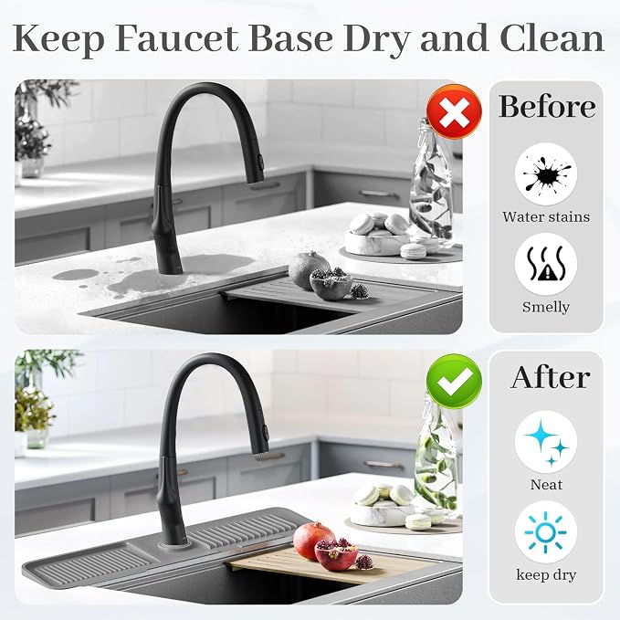 PoYang 24 Inch Faucet Mat for Kitchen Sink Splash Guard Behind Faucet, Sink Protectors for Kitchen Sink Faucet Mat Splash Guard for Kitchen Sink Area, Longer Silicone Faucet Guard & Draining Mat, Grey