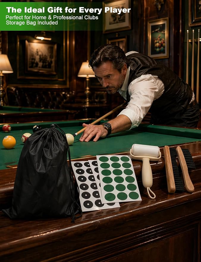 Pool Table Cleaner Kit - Anti-Residue Foam Billiard Table Cleaning Spray with Large Brushes, Cleaning Cloth, Billiard Table Maintenance Accessory Set - Suitable for Billiard Players for Home & Club