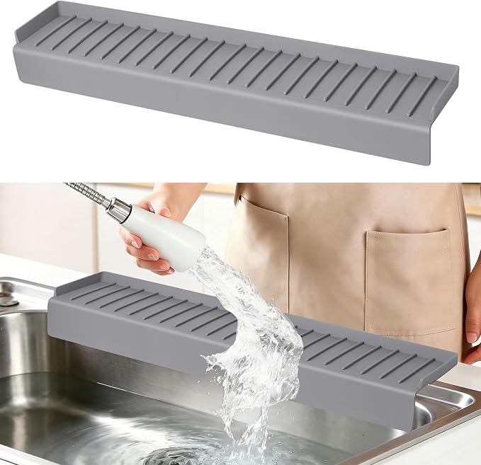 Sink Edge Protector with Suction Cup, 30" x 4", Silicone Sink Splash Guard for Kitchen & Bathroom, Protect Countertop from Scratches, Stains, for Stainless Steel Granite Quartz