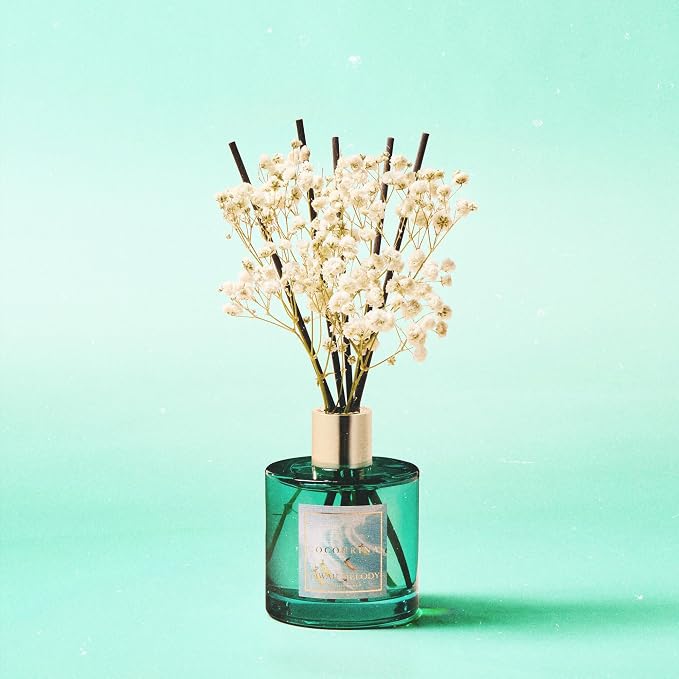 Reed Diffuser - Hawaii Melody 6.7 Fl.oz Reed Diffuser Set with 8 Sticks & Preserved Baby's Breath, Reed Diffuser for Home Bathroom Shelf Decor