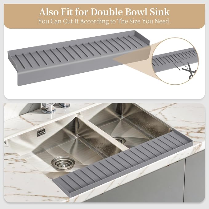 Sink Edge Protector with Suction Cup, 14" 20" 24" 30", Silicone Sink Splash Guard for Kitchen & Bathroom, Protect Countertop from Scratches, Stains, for Stainless Steel Granite Quartz