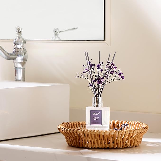 Reed Diffuser Set,3.38 fl oz (100 ml) - Lavender Field Oil Diffusers with 8 Reed Sticks, Home Fragrance Reed Diffuser for Bathroom Shelf Decor