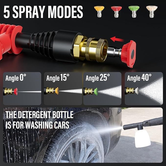 MZK Pressure Washer with 4 Quick-Connect Nozzles, Foam Cannon for Easy Replacement, High-Pressure Cleaning of Cars, Fences, Driveways