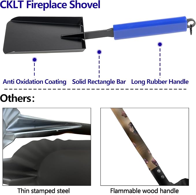 15in Fireplace Ash Shovel Solid Iron Gardening Shovel | Fireplace Tools with Rubber Handle for Fire Pit Fireplace Solo Stove Scoop Charcoal