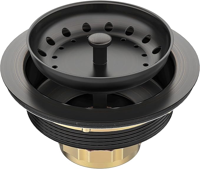 BOTEMY Stainless Steel Bronze Sink Drain Strainer Kit 3-1/4 inch Kitchen Drain Assembly with Metal Center Knob Basket Stopper Replacement for Standard Kitchen Sinks, Oil Rubbed Bronze