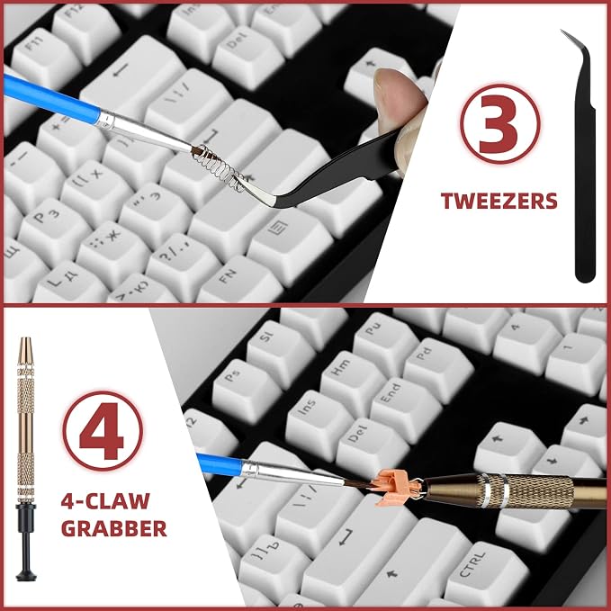 RUNJRX Keyboard Lube Kit with Tweezers,Keycap Puller,Switch Puller,4-Claw Grabber,Lube Pen for Custom Keyboard, Keyboard Lube Tools