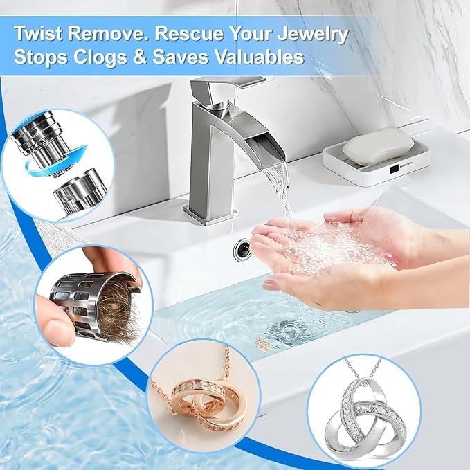 (All Metal) Bathroom Sink Stopper, Pop Up Drain Strainer for Bathroom Sink, Sink Plug Hair Catcher, Silent Popper Core w/Removable Filter Basket,Fit 1.05~2.0''Basin (Chrome, 1 Pack)