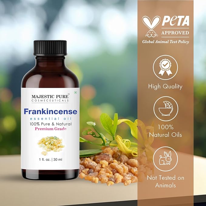 Majestic Pure Essential Oil with Glass Dropper - 100% Pure and Natural - Essential Oils for Diffuser, Aromatherapy, Soap and Candle Making, Frankincense Essential Oil, Frankincense Oil, 1 Fl Oz