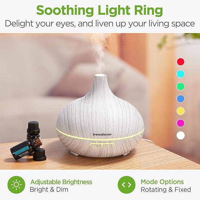 InnoGear 400ml Aromatherapy Essential Oil Diffuser 10 Oils Gift Set, Grey | Cool Mist Humidifier, Essential Oils, Ultrasonic, 4 Timers, Run up to 12hrs, Large Room, Home, Automatic Shut-Off, Quiet