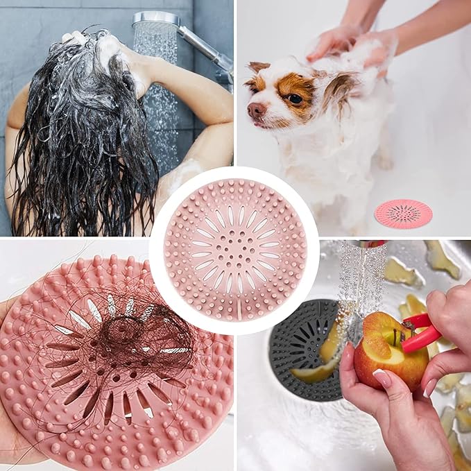 Shower Drain Hair Catcher, Bathroom Sink Drain Strainers, Durable Silicone Hair Stopper, Drain Cover Strainer to Catch Hair Easy to Install and Clean Suit for Bathtub Kitchen Sink Shower Floor (4Pcs)
