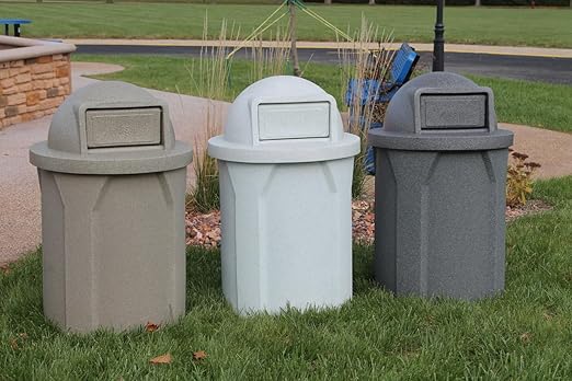 42 Gallon Round 100% Recycled Plastic Heavy-Duty Commercial Outdoor or Outdoor Trash Can with Push Lid and Internal Liner | Great for Schools and Businesses - Dark Granite