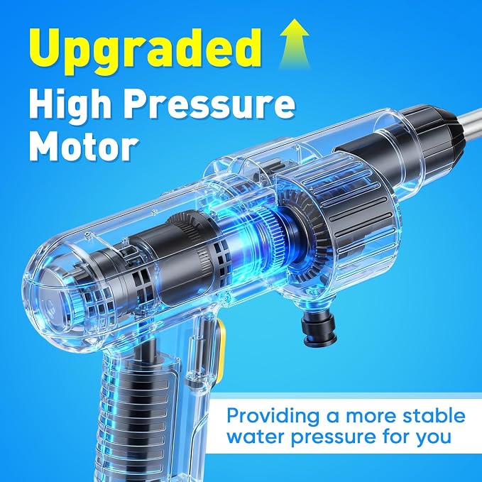 Portable Cordless 600PSI Pressure Washer, 6-in-1 Nozzle with Jet Nozzles | 21V 2x3.0Ah Batteries Handheld Car Powered Washer with Battery Level Display for Car Floor Wall Fence Garden Cleaning