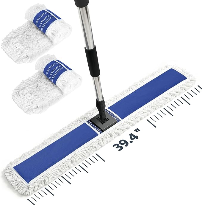 Masthome 39" Commercial Dust Mop with 64" Long Handle, Heavy Duty Wet Dry Floor Mop with 2 Reusable Microfiber Pads, 360° Rotating Industrial Mop for Hardwood Tile Marble Warehouse Gym Office Home