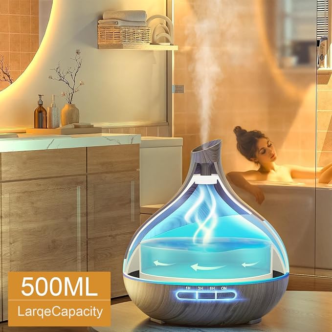 Essential Oil Diffuser for Women: 500ml with 14 Color LED | Aromatherapy Diffuser with 2 Mist Levels - Ideal for Bedroom, Office & Travel - Auto Shut-Off for Safe Sleep