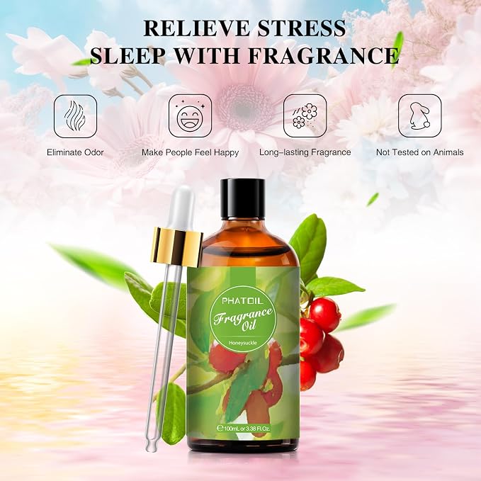 PHATOIL 3.38FL.OZ Honeysuckle Fragrance Oils for Aromatherapy, Essential Oils for Diffusers for Home, Perfect for Diffuser, DIY Candle and Soap Making, DIY Scented Products - 100ml | Long Lasting Scented Oils For Humidifier, Air Freshener, DIY Soap Can...
