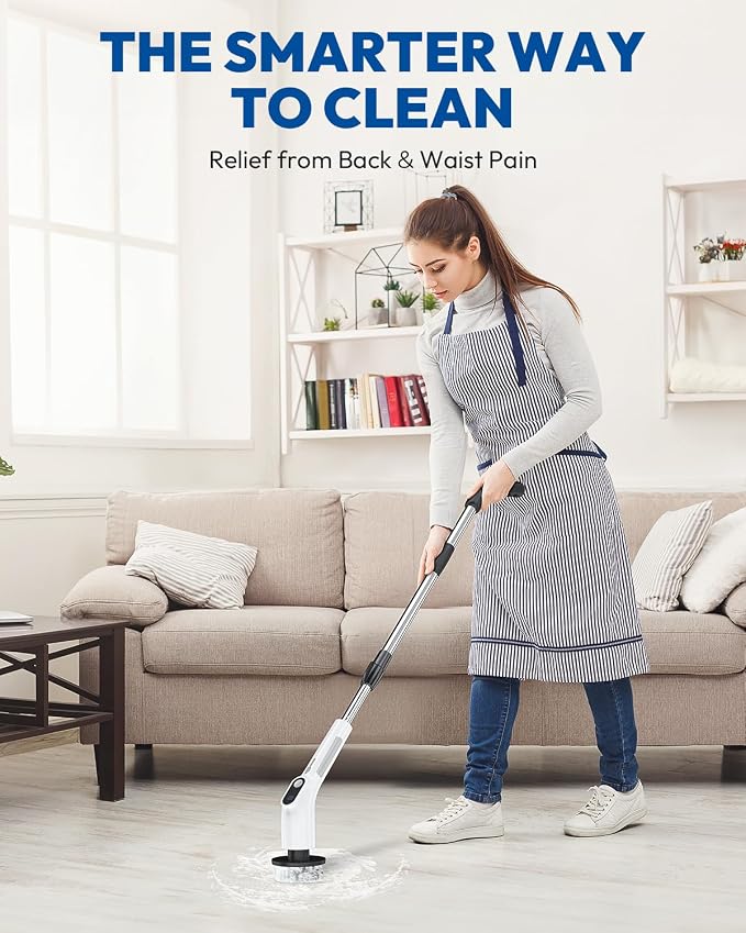 Electric Spin Scrubber for Cleaning - Upgraded Cordless Cleaning Brush Scrubber - IPX7 Waterproof Power Scrubber with 7 Brush Heads, Extended Handle and 2 Speeds for Bathroom Shower Bathtub Floor