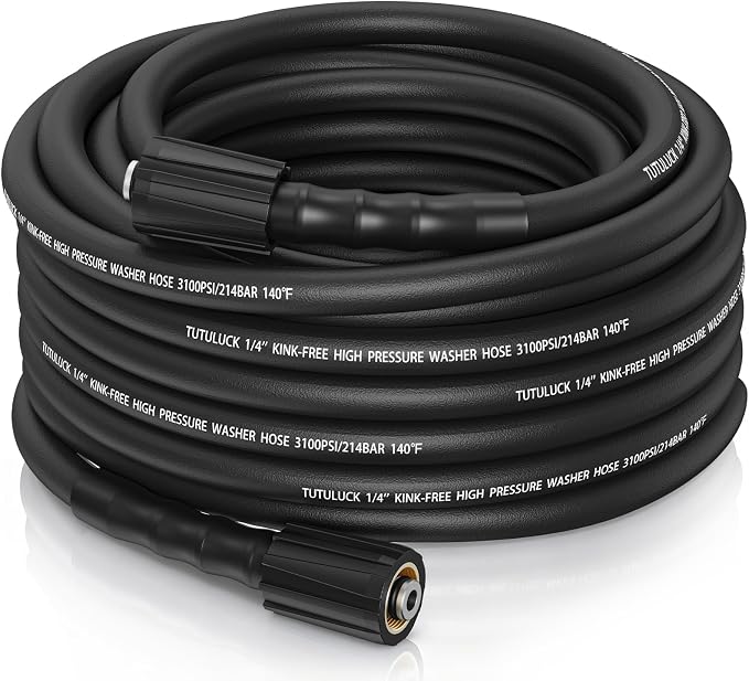 Pressure Washer Hose 50 ft, 3100 PSI 1/4" Flexible Kink Resistant Power Washer Hose, m22 14mm Thread High Pressure Replacement Hose for Ryobi, Greenworks, Simpson, Craftsman