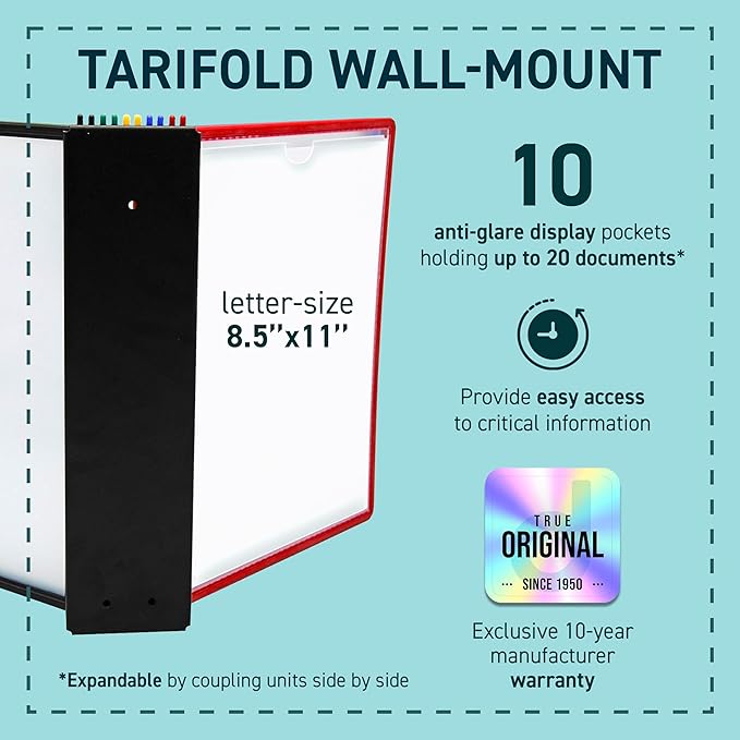Tarifold Wall Mount Reference System, 10 Easy-Load Pockets, Assorted Colors | Tarifold Wall Mount Reference System, 10 Easy-Load Pockets, Assorted Colors