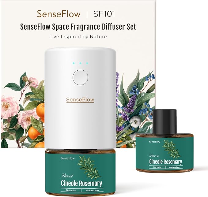 Essential Oil Diffuser for Home, Waterless Aromatherapy Diffuser SF101 Pro, Plug in Room Scent with 120-Day Natural Aroma, Covers 1000 Sq Ft – Free 30ml Cineole Rosemary