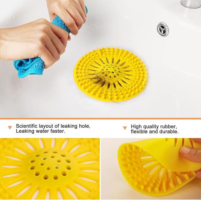 Gotega Hair Catcher Shower Drain with Iron for Bathroom Bathtub Tub Shower | Shower drain covers protector, flexible TPR material, multiple colors, hair trap garbage disposal parts, easy to clean