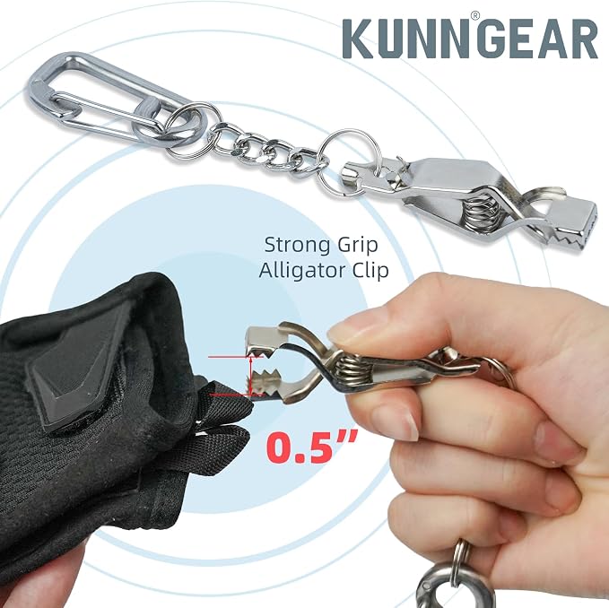 KUNN Metal Glove Clips with Stainless Steel Carabiner Clip, Portable Glove Clips for Work Glove, Glove Holder for Wall Mount