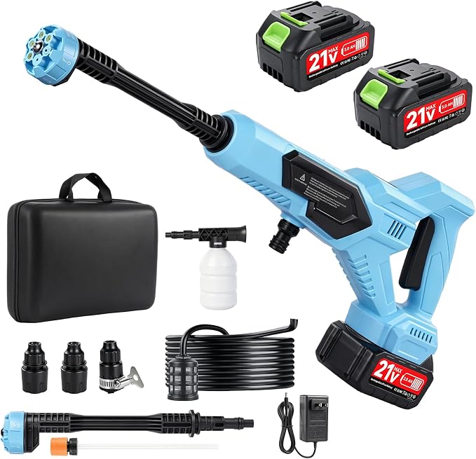 Cordless Portable Washer, Handheld Washer, Battery Operated Washer with 5M Elastic Hose for Car Home with Storage Boxes 120bar