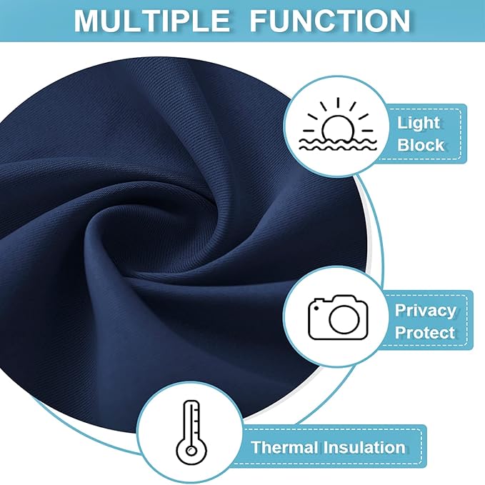 RYB HOME Curtains for Bedroom 63 inches Long, Blackout Thermal Insulating Window Treatment Drapes for Living Room Bathroom Basement Laundry Classroom, W 34 x L 63, Navy Blue, 2 Panels