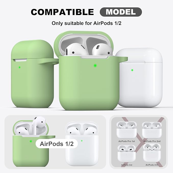 R-fun for AirPods 1/2 Case, Soft Silicone Protective Cover with Keychain and Cleaning Pen, Compatible with AirPods 2nd/1st Generation (2016/2019), Full Drop Protection Cover, Avocado