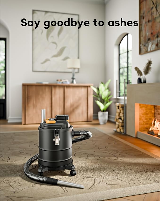 DeForce Cordless Ash Vacuum, for DeWalt 20V Max Battery, 4-Gallon Portable Vacuum Cleaner, Black, with Hose Nozzles HEPA Filters Wheels, for Pellet Wood Stove BBQ Grill (Bare Tool ONLY)