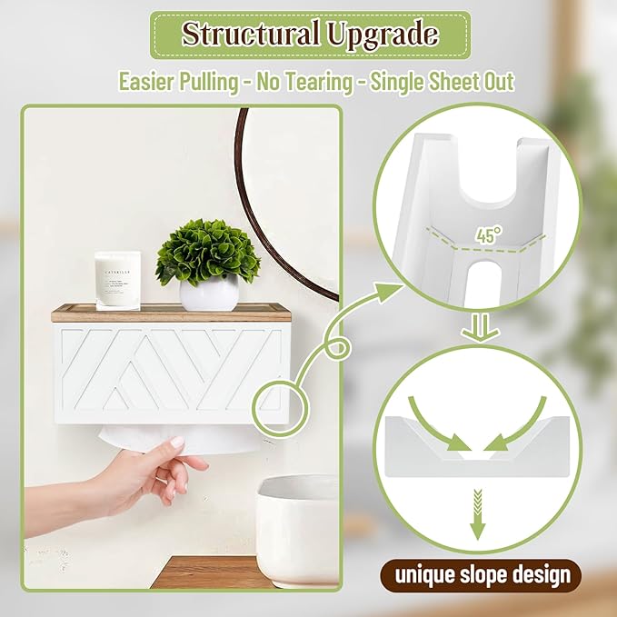 Set of 2 Paper Towel Dispenser Wall Mount, Paper Towel Holder Wall Mounted with Lid, Solid Wood Commercial C-Fold, Z-Fold, Trifold Hand Paper Towel Holder Hand Towel Holder for Bathroom Kitchen Decor